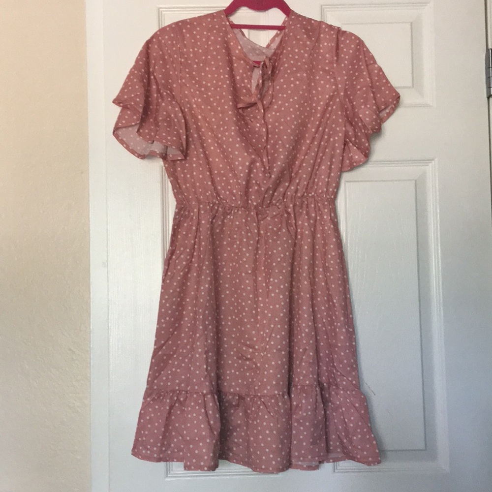 SHEIN Blush Polka Dot Ruffle Dress
